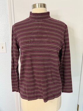 St. John’s Bay Petite Striped Turtleneck Top Brown Pink Size S